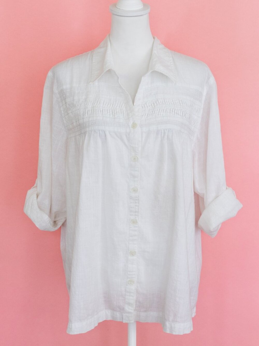 IB Diffusion 90s Vintage 2X Button Down Blouse 100% Cotton Relaxed Pintuck Pleat